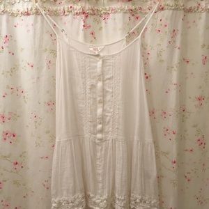 White Long Cami with Ruffle and Lace